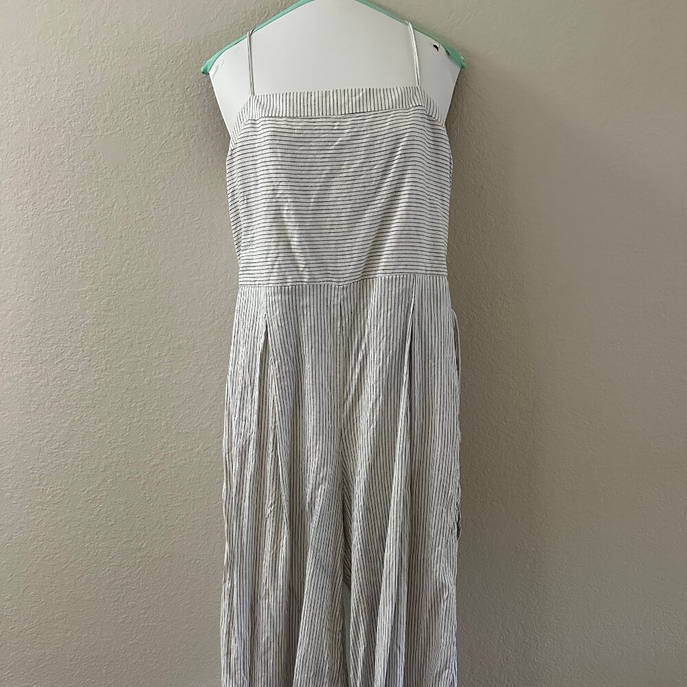 Banana Republic Blue White Striped Size 14 Linen Blend Jumpsuit